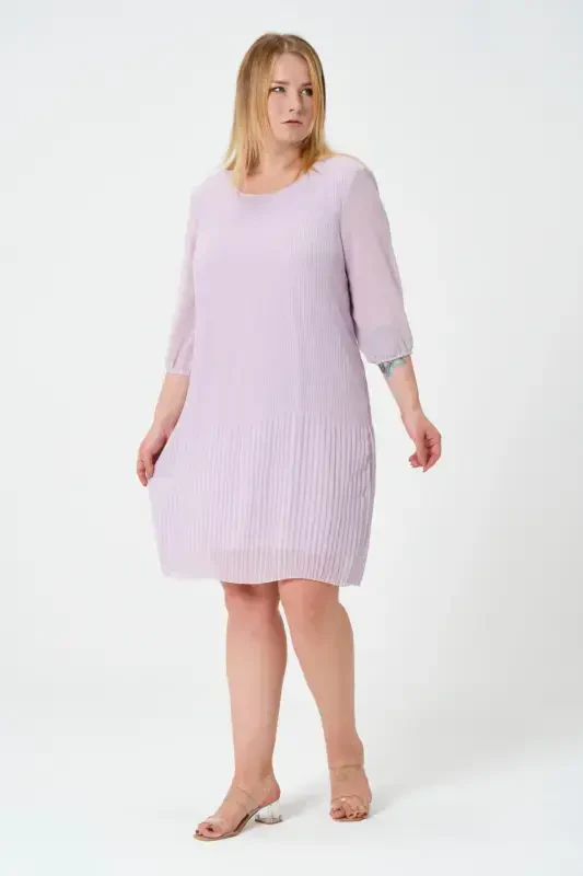 Plus Size Pleated Chiffon Dress-LILAC - 2