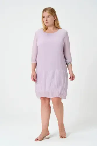 Plus Size Pleated Chiffon Dress-LILAC - 3