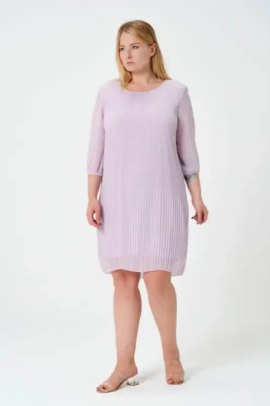 Plus Size Pleated Chiffon Dress-LILAC - 3
