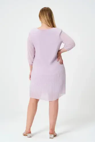 Plus Size Pleated Chiffon Dress-LILAC - 4