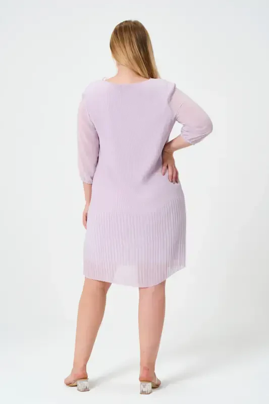 Plus Size Pleated Chiffon Dress-LILAC - 4