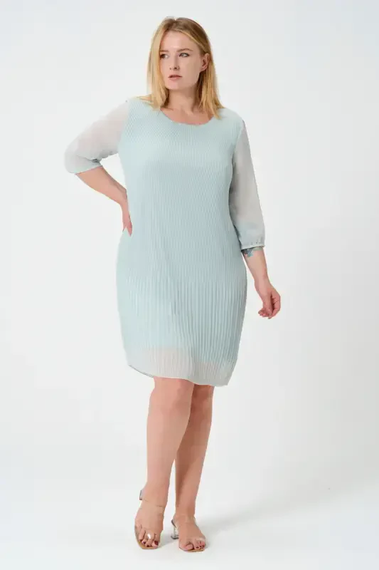 Plus Size Pleated Chiffon Dress-MINT - SHAHIQA