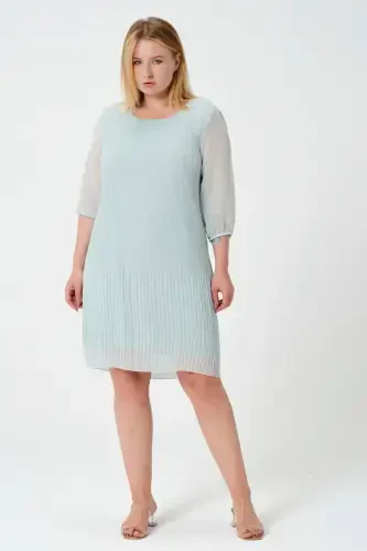 Plus Size Pleated Chiffon Dress-MINT - 3