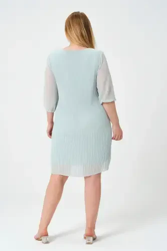 Plus Size Pleated Chiffon Dress-MINT - 4