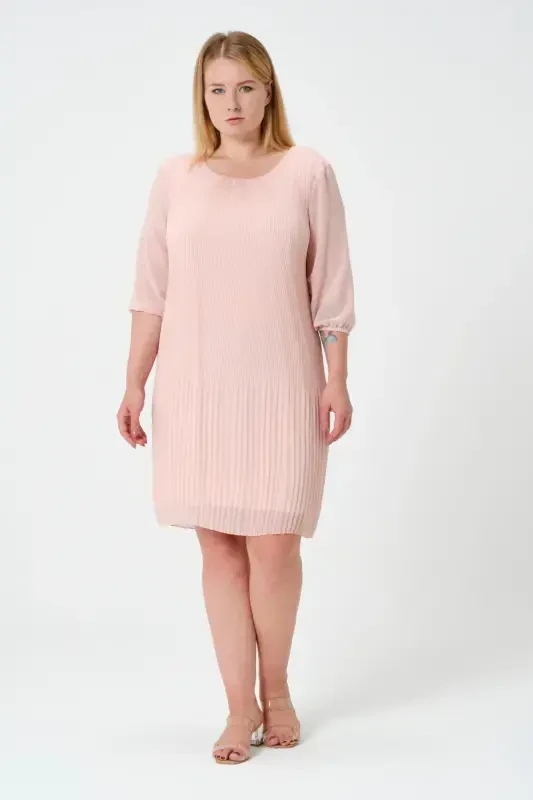 Plus Size Pleated Chiffon Dress-SALMON - SHAHIQA