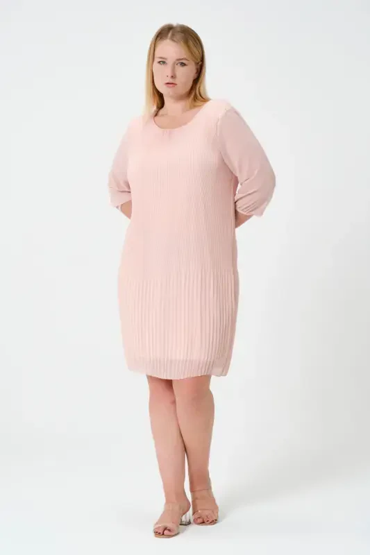 Plus Size Pleated Chiffon Dress-SALMON - 2