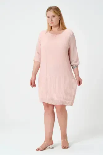 Plus Size Pleated Chiffon Dress-SALMON - 4
