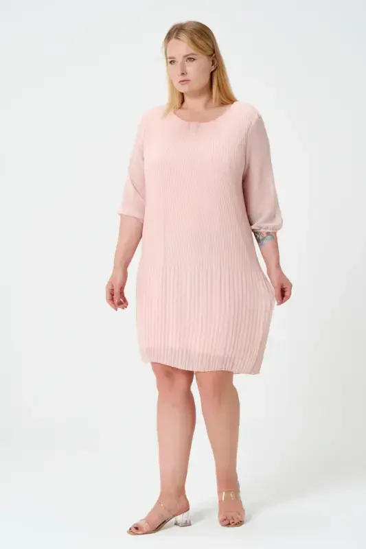 Plus Size Pleated Chiffon Dress-SALMON - 4