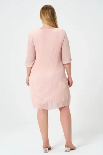 Plus Size Pleated Chiffon Dress-SALMON - 5