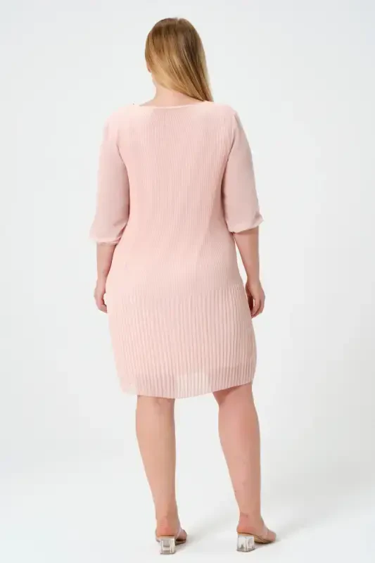 Plus Size Pleated Chiffon Dress-SALMON - 5