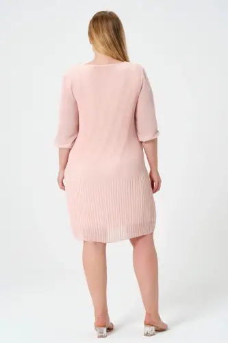 Plus Size Pleated Chiffon Dress-SALMON - 5