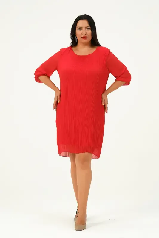 Plus Size Pleated Chiffon Dress-TERRACOTTA - SHAHIQA