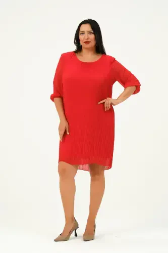 Plus Size Pleated Chiffon Dress-TERRACOTTA - 2
