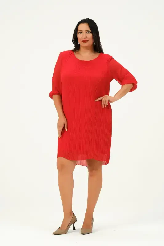 Plus Size Pleated Chiffon Dress-TERRACOTTA - 2