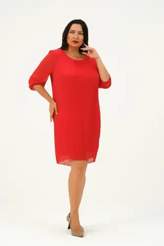 Plus Size Pleated Chiffon Dress-TERRACOTTA - 3