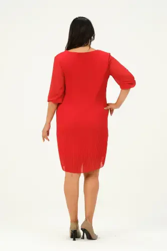 Plus Size Pleated Chiffon Dress-TERRACOTTA - 5