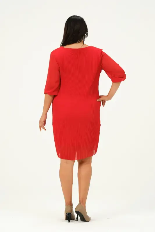 Plus Size Pleated Chiffon Dress-TERRACOTTA - 5