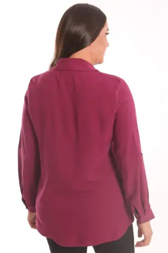 Plus Size Plum Woven Shirt with Stone Print Detail - 6