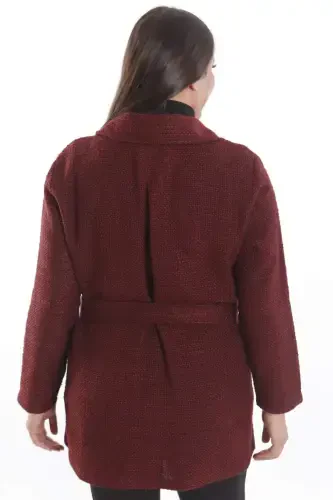 Plus Size Pocket Detail Belted Button-Up Burgundy Jacket - 6