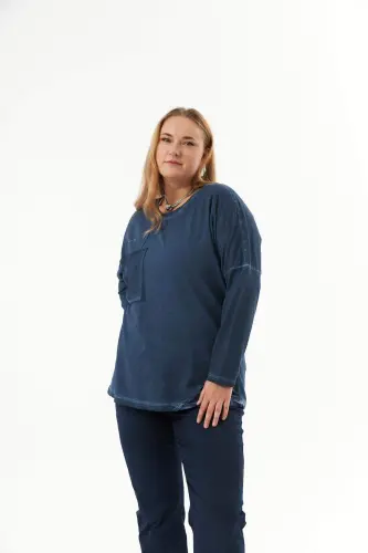 Plus Size Pocket Detail Piece Dye Sweatshirt Indigo - 3