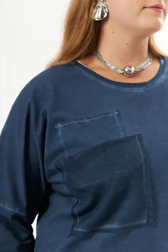 Plus Size Pocket Detail Piece Dye Sweatshirt Indigo - 5