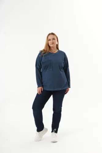 Plus Size Pocket Detail Piece Dye Sweatshirt Indigo - 6