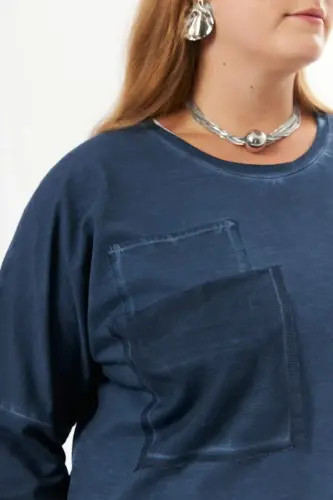 Plus Size Pocket Detail Piece Dye Sweatshirt Indigo - 5