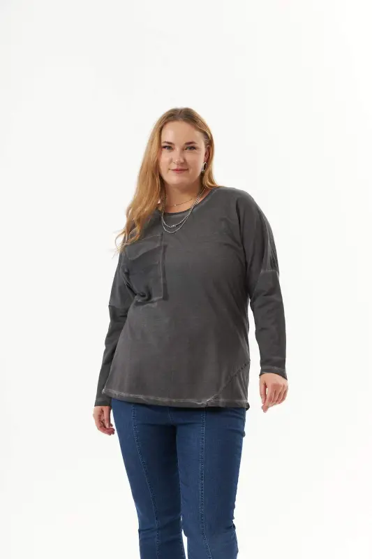 Plus Size Pocket Detail Piece Dye Sweatshirt Smoke Gray - 3
