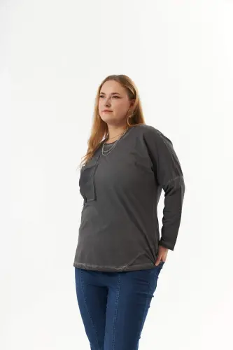 Plus Size Pocket Detail Piece Dye Sweatshirt Smoke Gray - 4