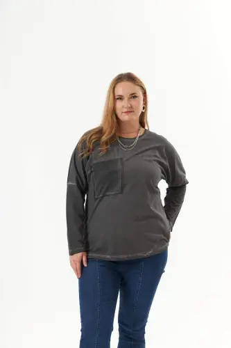Plus Size Pocket Detail Piece Dye Sweatshirt Smoke Gray - 5