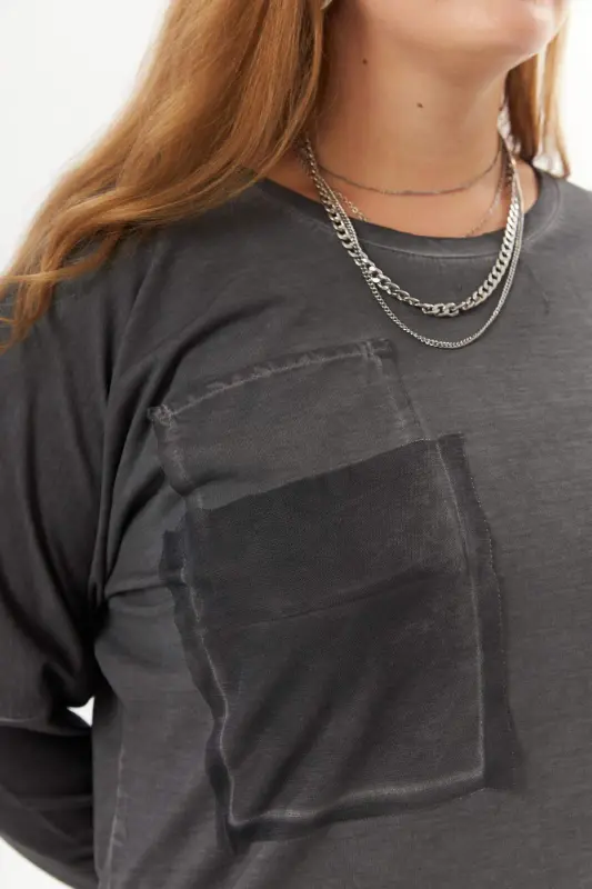 Plus Size Pocket Detail Piece Dye Sweatshirt Smoke Gray - 6