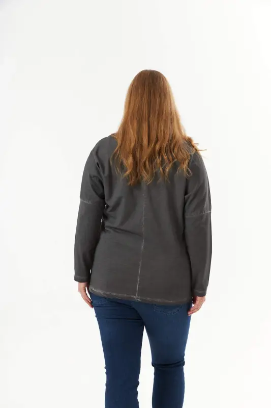 Plus Size Pocket Detail Piece Dye Sweatshirt Smoke Gray - 7