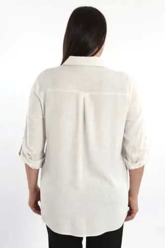 Plus Size Pocket Dropped Beige Shirt - 5