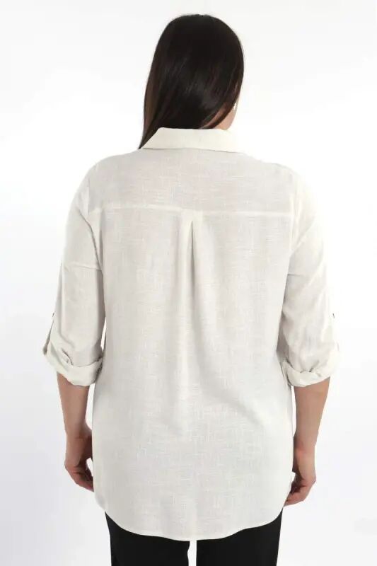 Plus Size Pocket Dropped Beige Shirt - 5