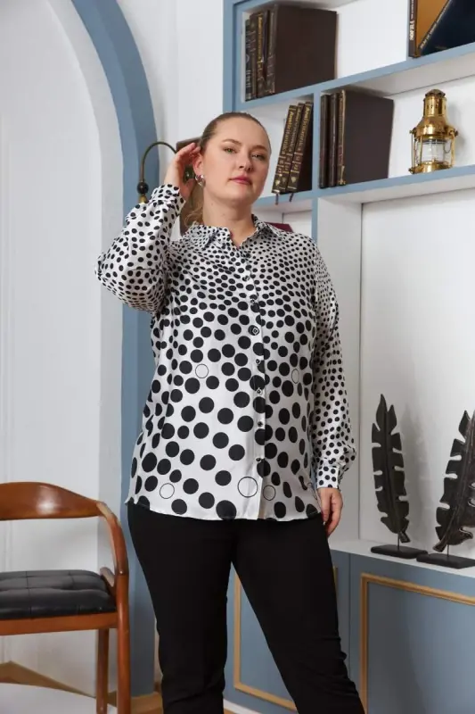 Plus Size Pointelle Shirt Ecru - BÜYÜKBEDENIZ