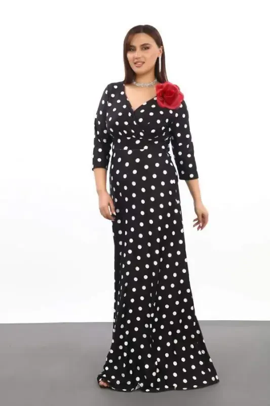 Plus Size Polka Dot Maxi Stretch Dress 3070 - 2