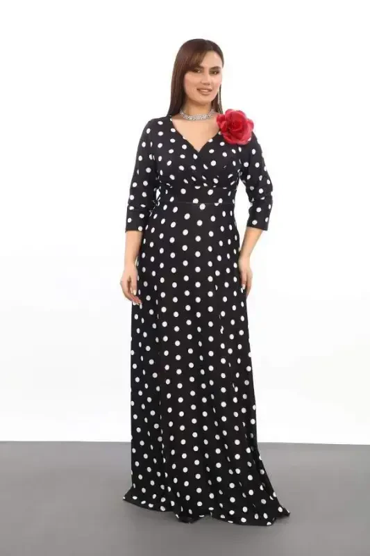 Plus Size Polka Dot Maxi Stretch Dress 3070 - 4