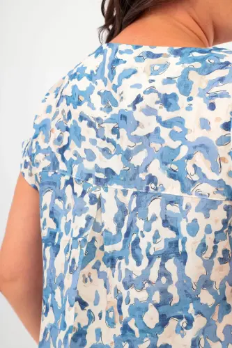 Plus Size Print V-neck Pullover Blue Blouse - 4