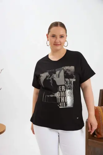 Plus Size Printed T-Shirt Black - 1