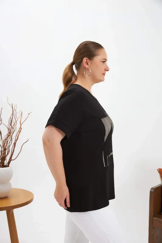 Plus Size Printed T-Shirt Black - 3