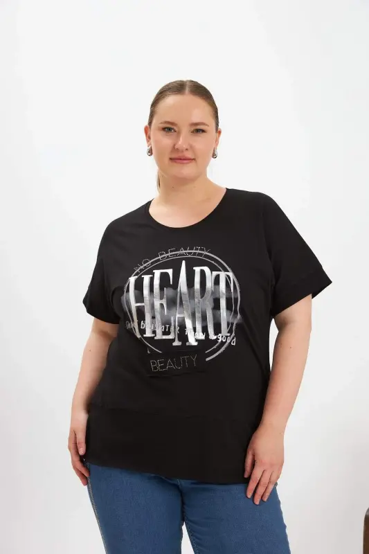 Plus Size Printed T-Shirt Black - 1