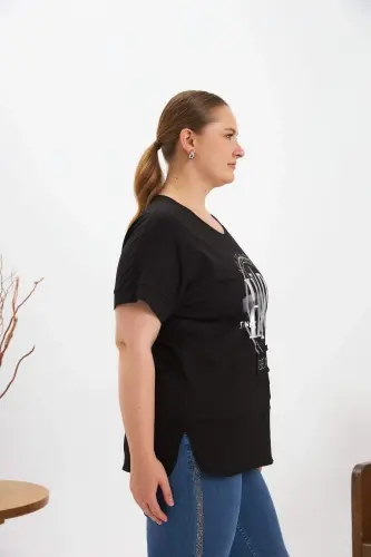 Plus Size Printed T-Shirt Black - 3