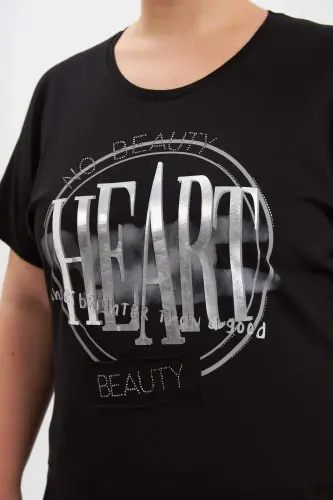 Plus Size Printed T-Shirt Black - 4