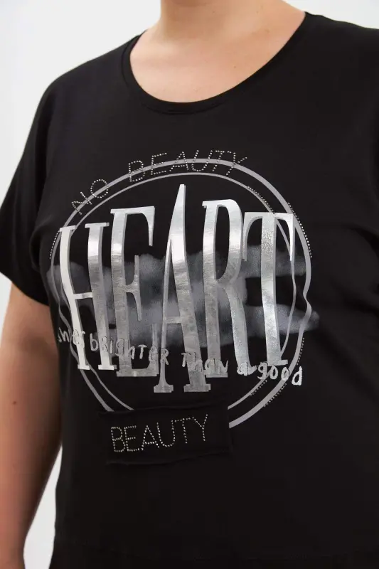 Plus Size Printed T-Shirt Black - 4