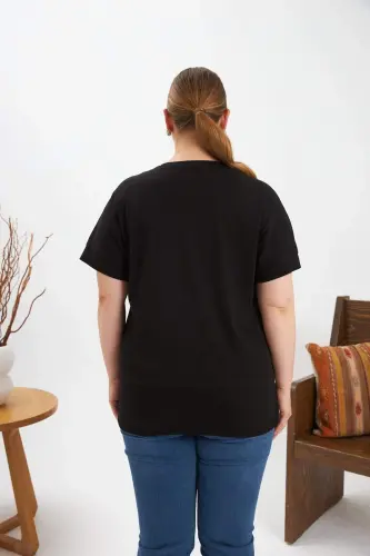 Plus Size Printed T-Shirt Black - 5