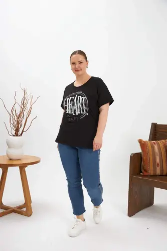Plus Size Printed T-Shirt Black - 6