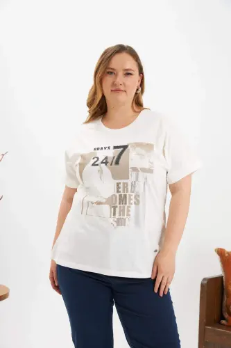 Plus Size Printed T-shirt Ecru - 1