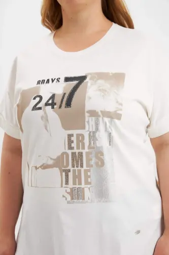 Plus Size Printed T-shirt Ecru - 3