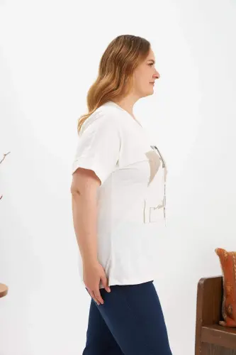 Plus Size Printed T-shirt Ecru - 4