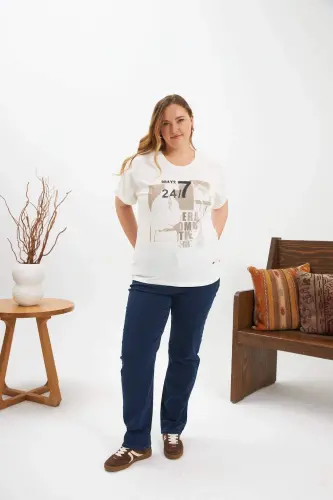 Plus Size Printed T-shirt Ecru - 6